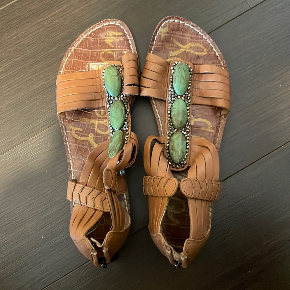 Sam Edelman brown leather sandals with turquoise stones 6.5